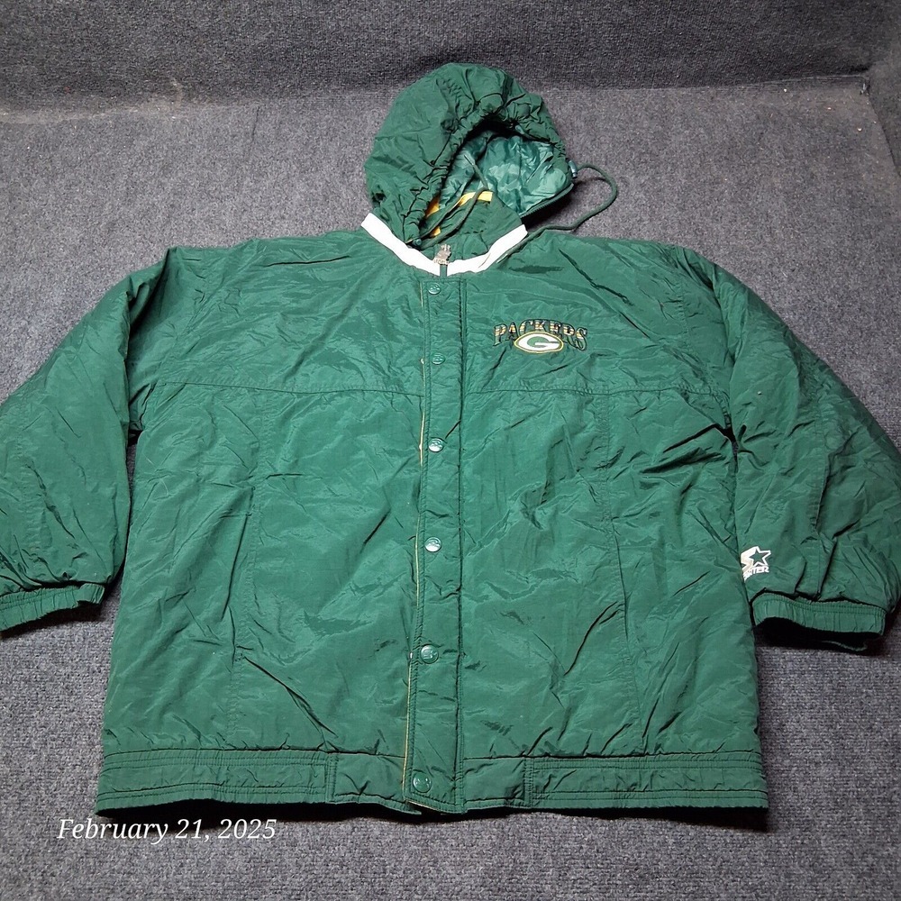 Vintage Starter‎ Green Bay Packers Hooded Puffer Jacket Men XL 90s Y2K